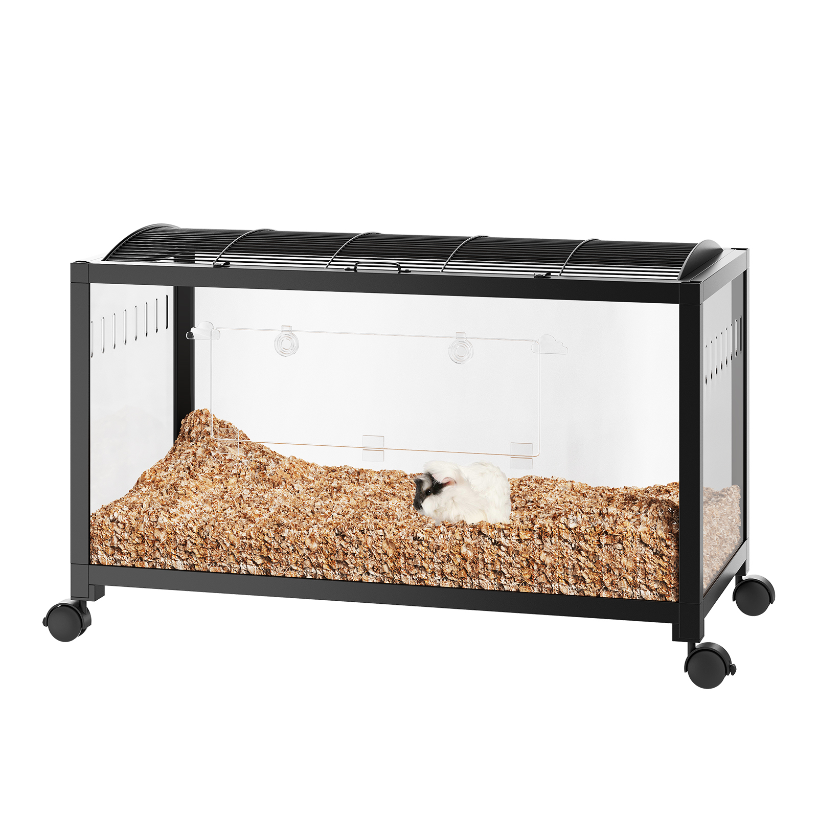 Chew-Proof Metal Hamster Cage - Spacious Small Animal Habitat with Acrylic Panels, Dual Doors, Stackable, Easy Assembly, 4 Wheels