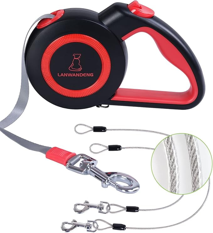 Chew Proof Retractable Dog Leash with 2 Heavy Duty Anti Chewing Wire Ropes 16FT Leashes 360 Tangle Free for 2 Dogs Dual Dog Lead for Small Medium Large Dogs by Lanwandeng Walmart