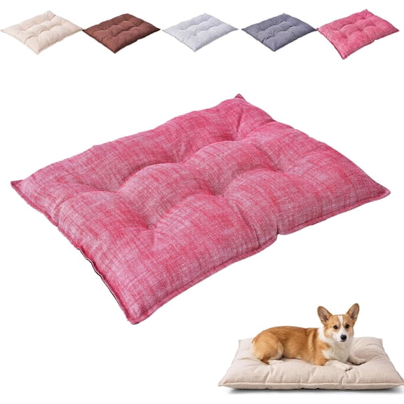 Chew Resistant Dog Crate Bed Reinforced Corner Washable Foldable Linen Texture Kennel Pad for Small Indoor PetsWatermelon Red Medium