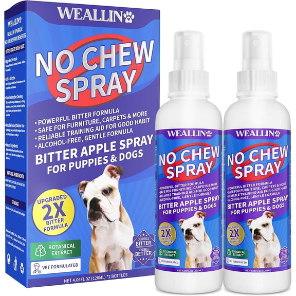 No Chew Spray for Dogs 2 Pack, Bitter Apple Spray for Dogs Natural Training Aid for Dogs & Puppies, Stop from Chewing and Biting on Furniture, Shoes, Plants, Indoor & Outdoor Use, No Alcohol & Stain
