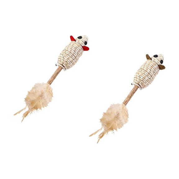 Chew T-oys Mouse with Matatabi and Hemp Rope Feather Teaser Stick Sound Pet T-oys for Cats Interactive Bite Play