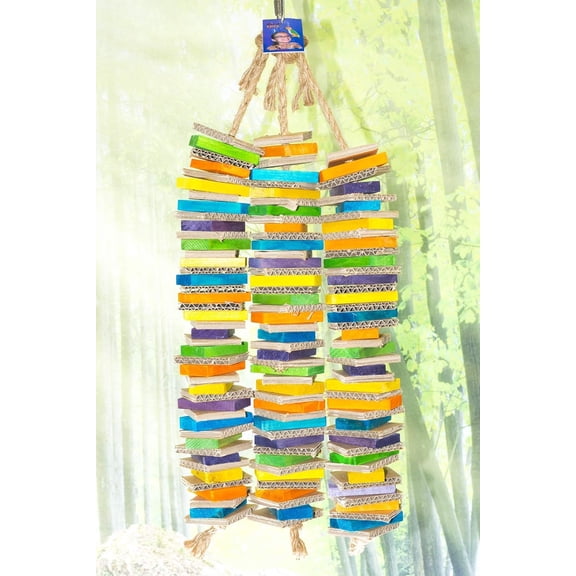 Chew-Tastic Triple Tower - Safe & Colorful Wood & Cardboard Bird Toy for Large Parrots