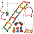 thumbnail image 1 of Chew Toys Set for Cage Birds, Natural Wooden Swing, Colorful Blocks, Bells, and Ladders, Safe Accessories for Small to Medium Birds, 1 of 6