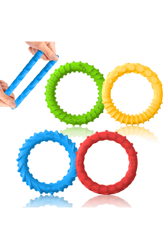 Fidget Bracelets Chewy Necklace Sensory Toys for Kids Toddlers Adults with Autism for Kids Teens People with Autism 4 Pack Rubber Stress Supplies for Boys