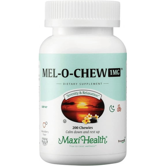Maxi Health Mel-O Chew Melatonin 1mg Chewable Tablets for Adults & Teens – Berry Flavor – 200 Count