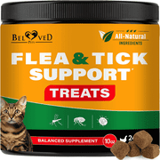 Beloved Pets Natural Flea and Tick Support Chews - Chicken Flavored Healthy Skin & Coat Soft Treats for Cats, 10 oz Jar