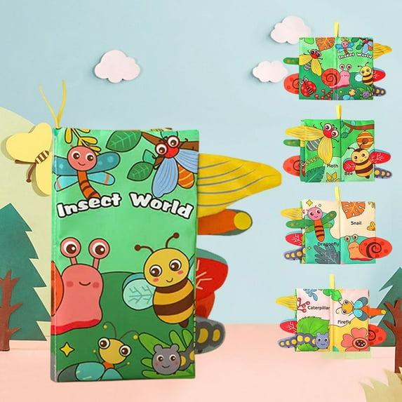 Chewable Tail Cloth Book for Babies – Interactive Tear Resistant Fabric Sensory Book with Crinkle Tails and Sound for Newborns Toddlers Early Learning Developmental Toy Machine Washable