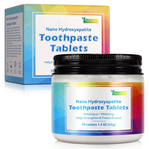 Chewable Toothpaste Tablets - Nano-Hydroxyapatite, Fluoride-Free, Eco-Friendly Glass Jar - Remineralizing & Whitening, 70 Tablets - Perfect for Travel (No Liquid Limit)(Multicolor1pc)