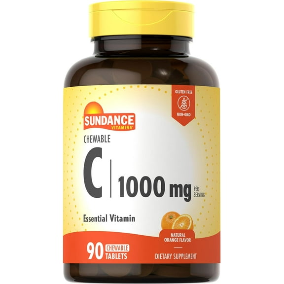 Chewable Vitamin C 1000mg | 90 Tablets | Essential Vitamin Supplement | Orange Flavor | by Sundance