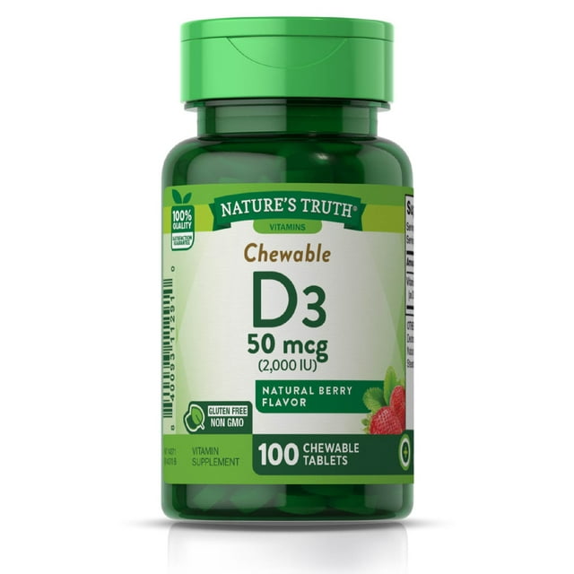 Chewable Vitamin D3 2,000 IU 100 Tablets Berry Flavor Vegetarian