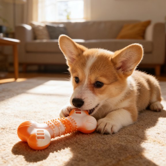 Chewer Dog Toys for Aggressive Chewers, Rubber Bone Shaped Dental Chew, Teeth Toys for Small Large Breed Puppies, Red 1 Pack