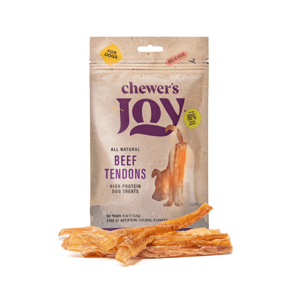Chewer's Joy Beef Tendons 5–6" (4oz) – Natural Dog Treats – Single Ingredient Long-Lasting Chews, High Protein
