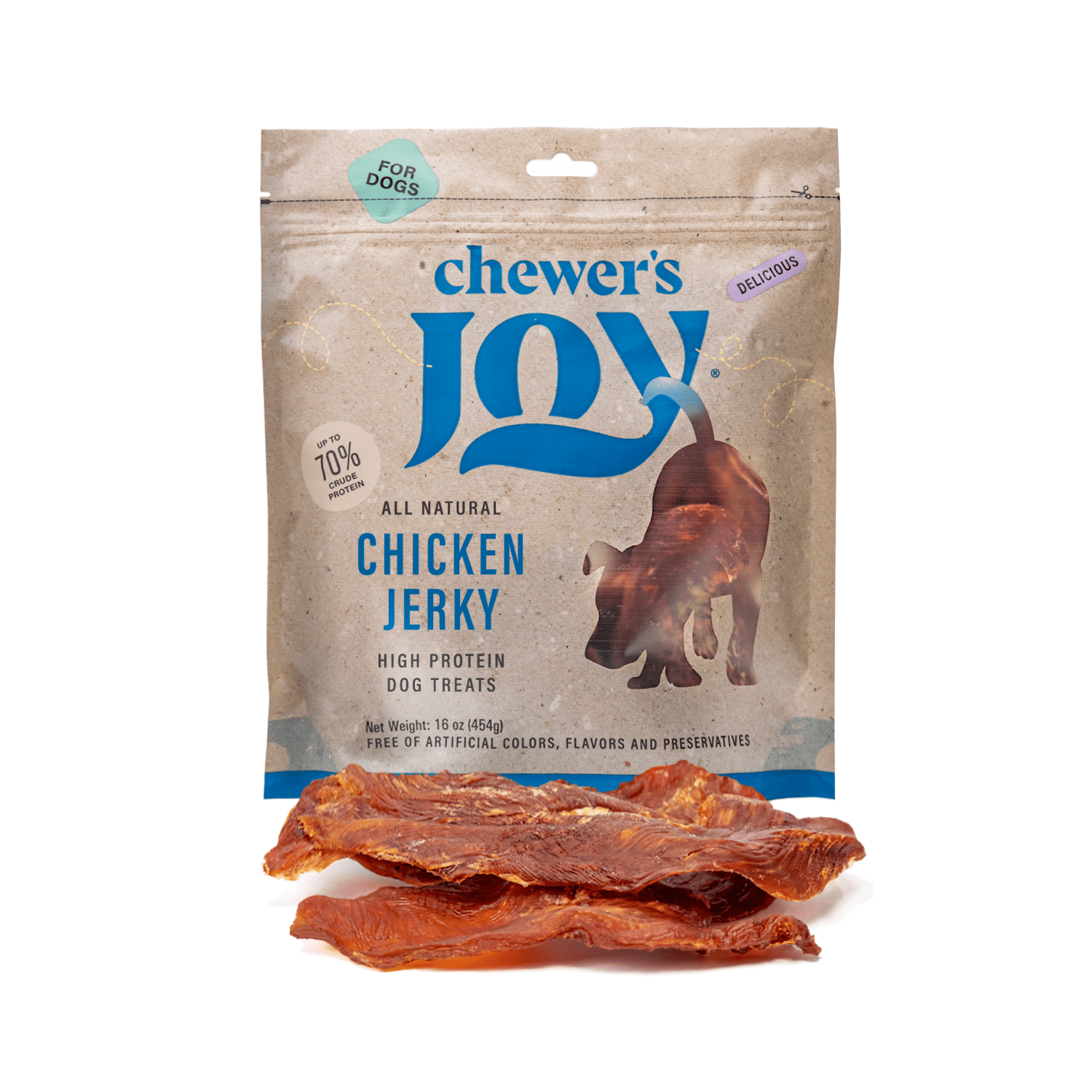 Chewer's Joy Chicken Jerky Dog Treats, 1 lb Bag, High Protein, Single Ingredient, Supports Muscle and Energy