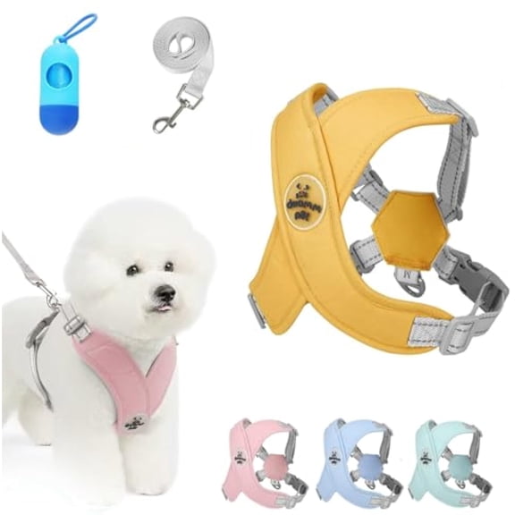Chewie Cozy Harness,Getchewie Dog Harness - 100% Breathable&Comfortable | Anti-Breakaway | Reflective at Night,Medium Small Chewie Cozy Harness,Get Chewie Harness with Poop Bags Dispenser (Yellow, M)