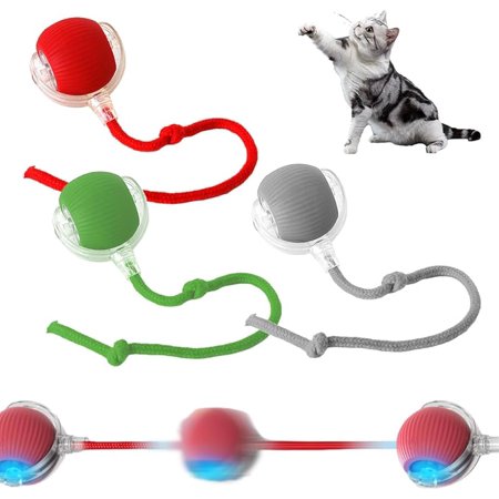 Chewie Viral Interactive Cat Toy - Upgraded Self-Moving Rolling Ball for Large and Small Dogs - Automatic Rotating Chewy Doggie Ball With String (Red)