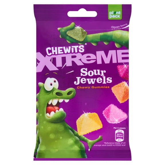 Chewits Xtreme Sour Jewels Chewy Gummies 125g, Imported from Britain