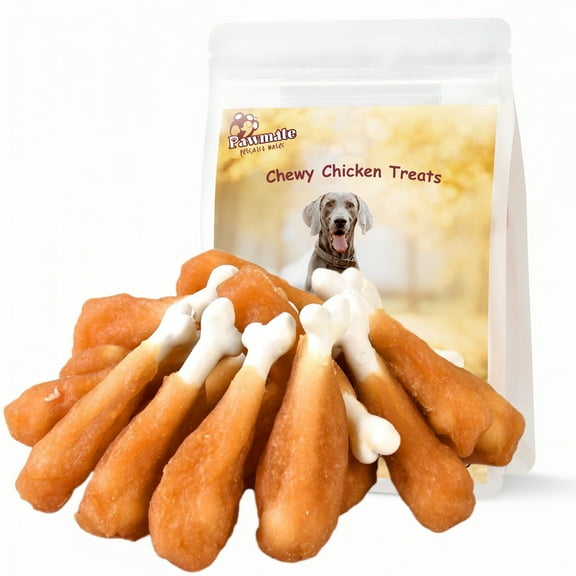 Pawmate Chicken ＆ Calcium Bone, Rawhide Free Teeth Cleanning Treats for All Dogs, 18-19 pcs