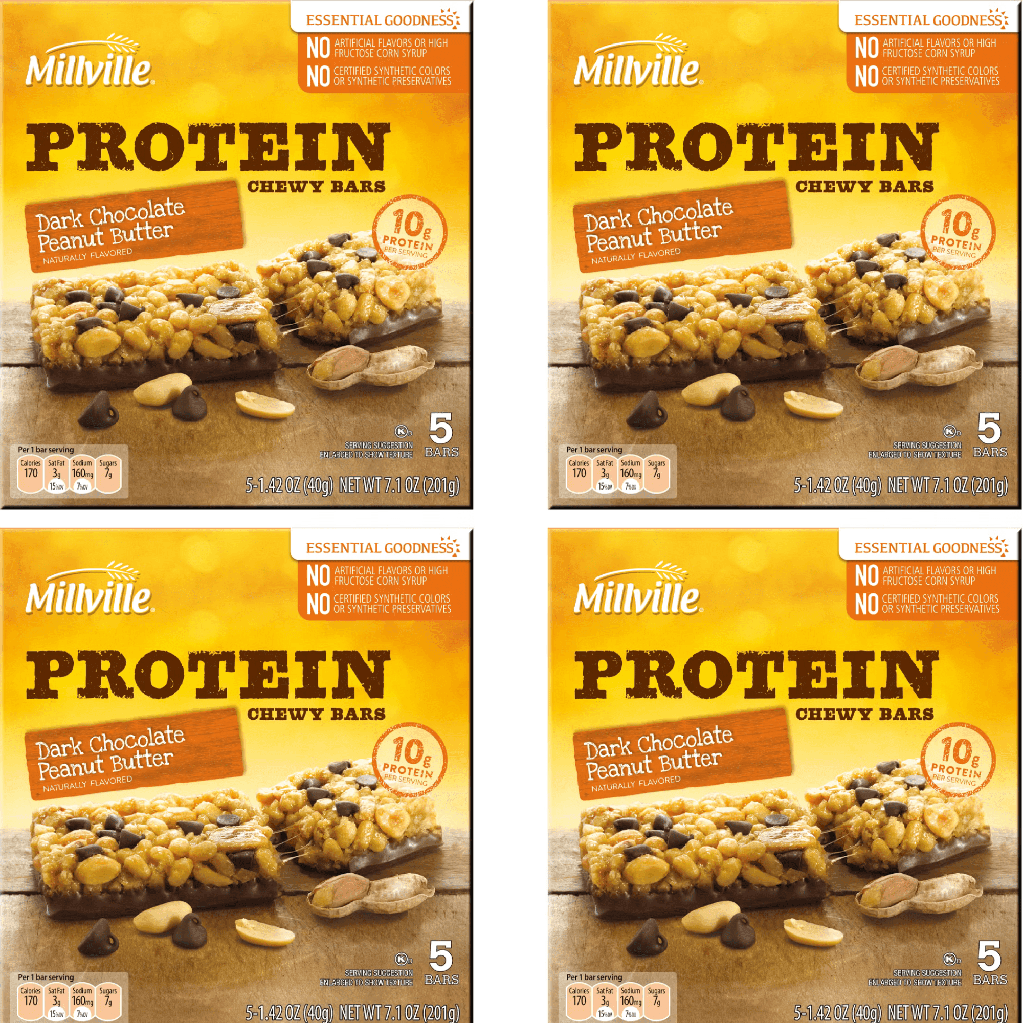 Chewy Protein Granola Bars – Dark Chocolate Peanut Butter, 10g Protein, 4 Pack (20 Bars Total)