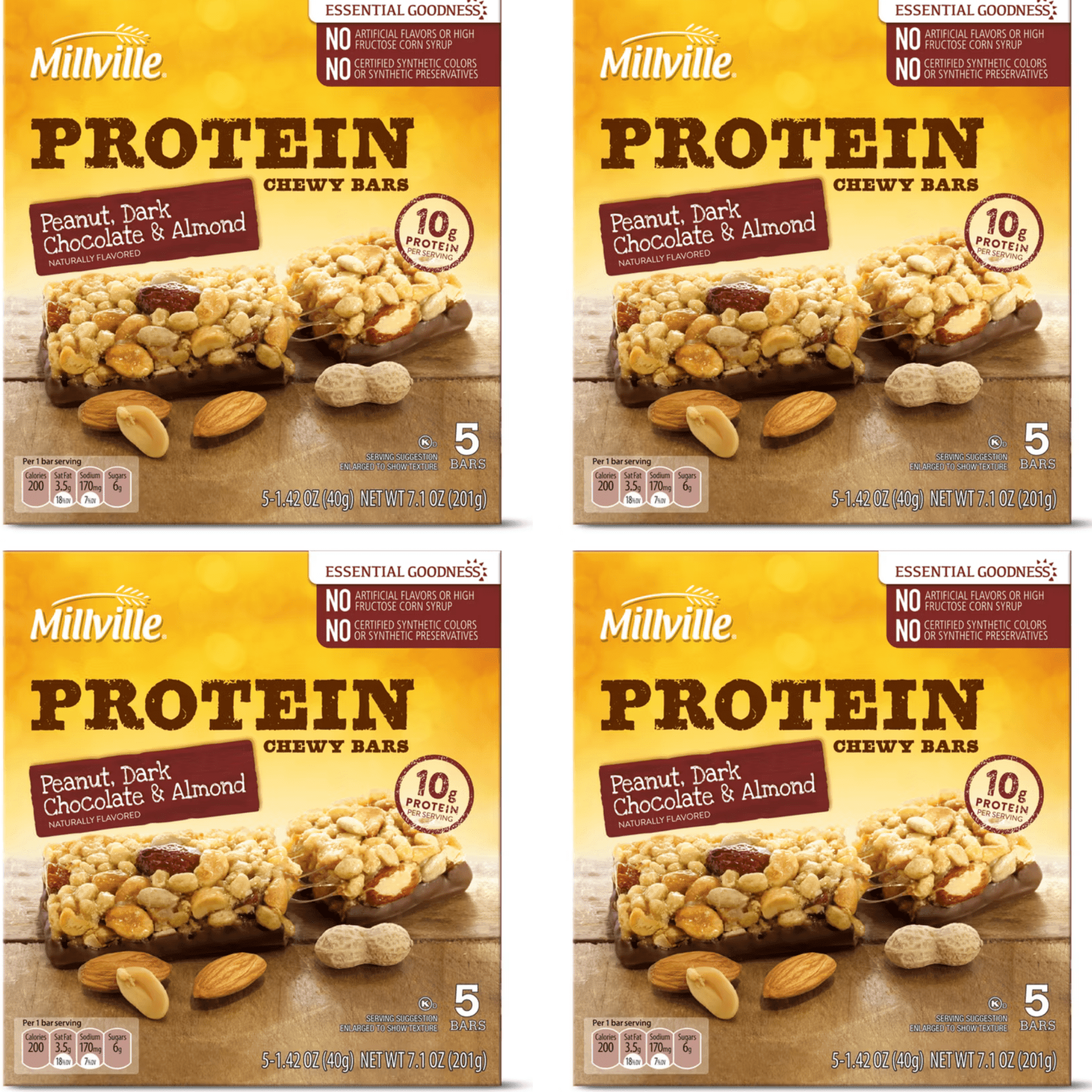 Chewy Protein Granola Bars – Peanut, Dark Chocolate and Almond, 10g Protein, 4 Pack (20 Bars Total)
