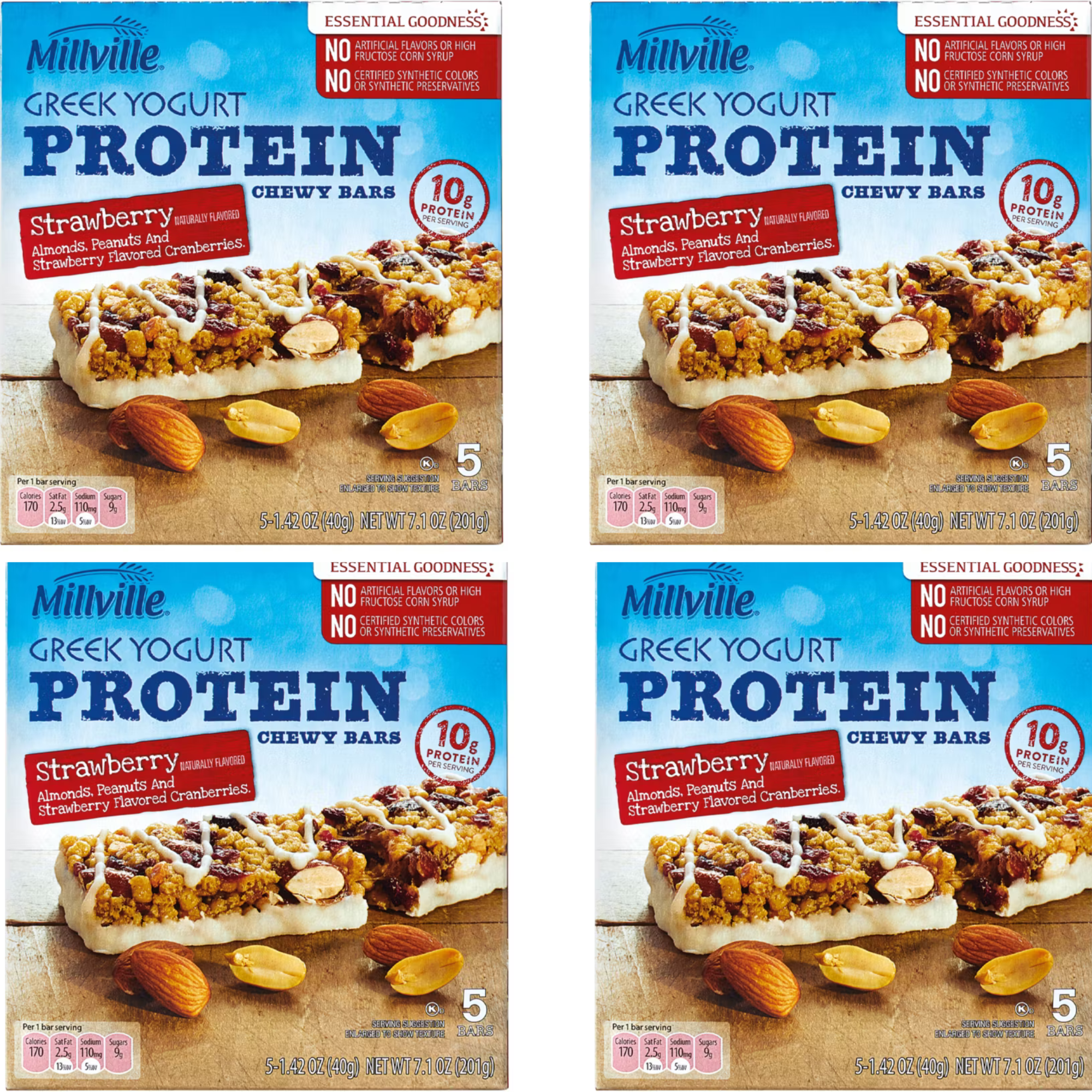 Chewy Protein Granola Bars – Strawberry-flavored cranberries, Greek Yogurt, Almond,  Peanut, 10g Protein, 4 Pack (20 Bars Total)