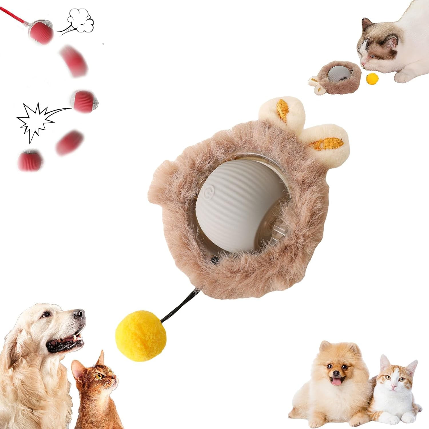 Chewy Rolling Ball with String Interactive Cat Ball Toys for Indoor Cats Dogs Automatic Pet