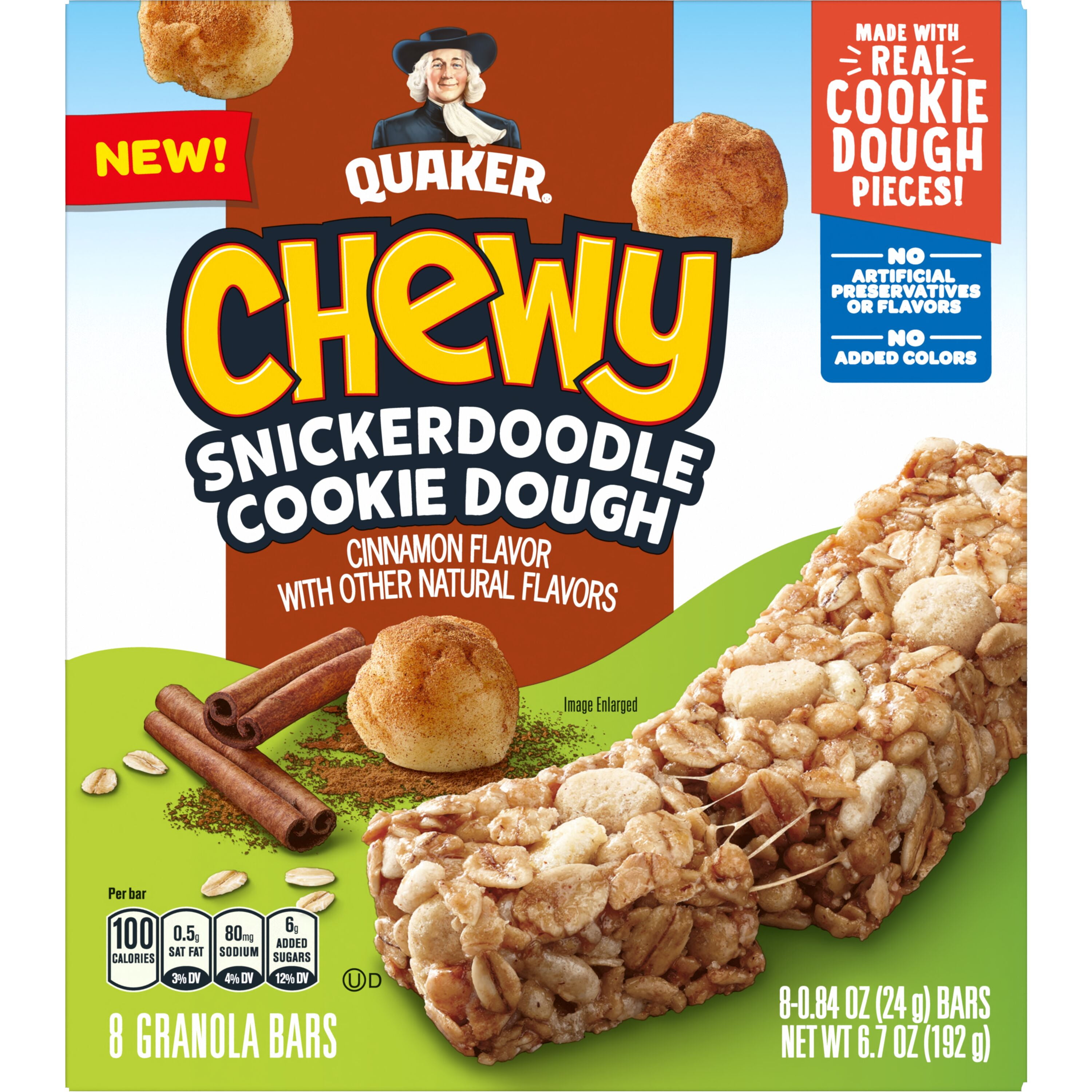 Quaker Chewy Granola Bars, Snickerdoodle, 0.84 oz, 8 Count