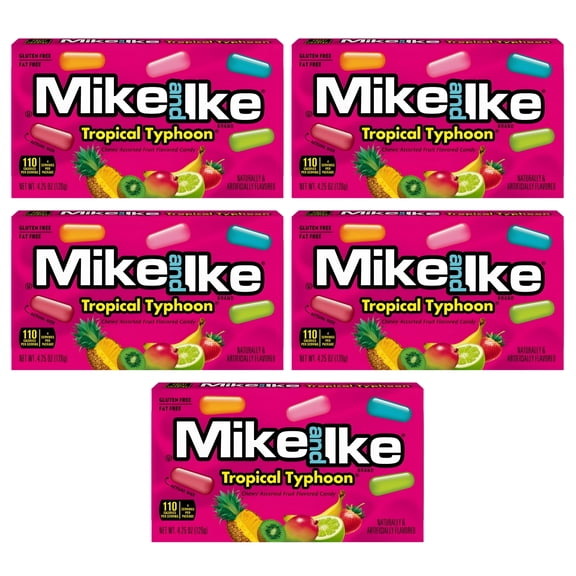 Chewy Tropical Flavored Candy, Theater Box, 5-Pack, Assorted Flavors for Party Favors, Snacking, Gift Baskets, Stocking Stuffers, and Goodie Bag Fillers