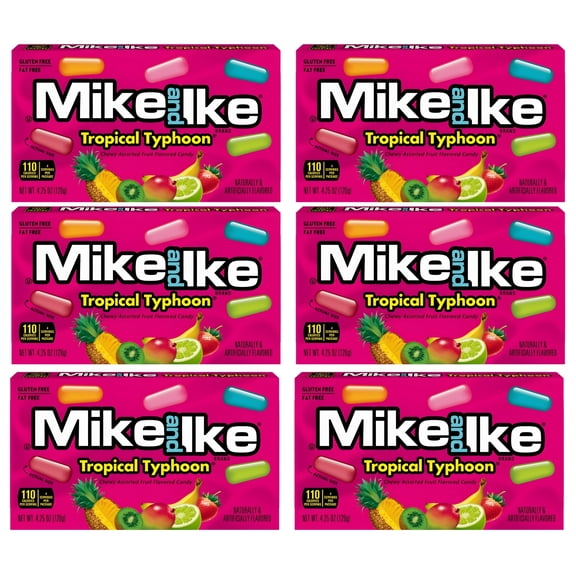 Chewy Tropical Flavored Candy, Theater Box, 6-Pack, Assorted Flavors for Party Favors, Snacking, Gift Baskets, Stocking Stuffers, and Goodie Bag Fillers