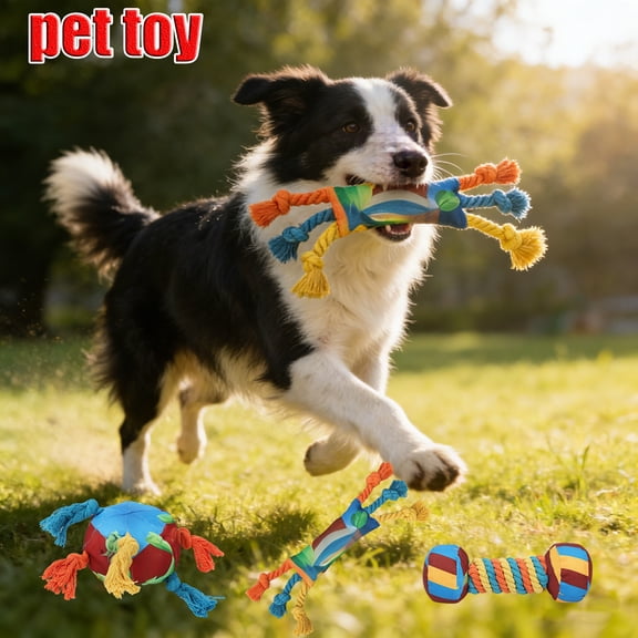 Chewzzlers Dog Play Sets / Games, 3-Pack Plush & Durable Twirl Candy-Shaped Chew Play Sets / Games With Squeaker, Interactive Pet Supplies For Teething, Indoor/Outdoor Play