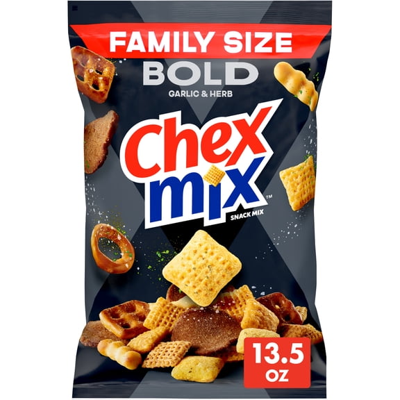 Chex Mix Bold Garlic and Herb Snack Mix, Family Size, Snacks, 13.5 oz