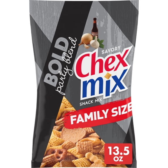 Chex Mix Bold Garlic and Herb Snack Mix, 13.5 oz Family Size Bag – Savory Crunchy Party Mix