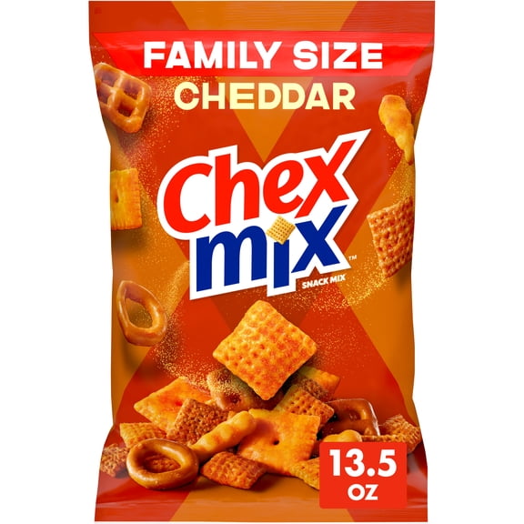 Chex Mix Cheddar Snack Mix, Savory Snack Bag, Family Size, 13.5 oz