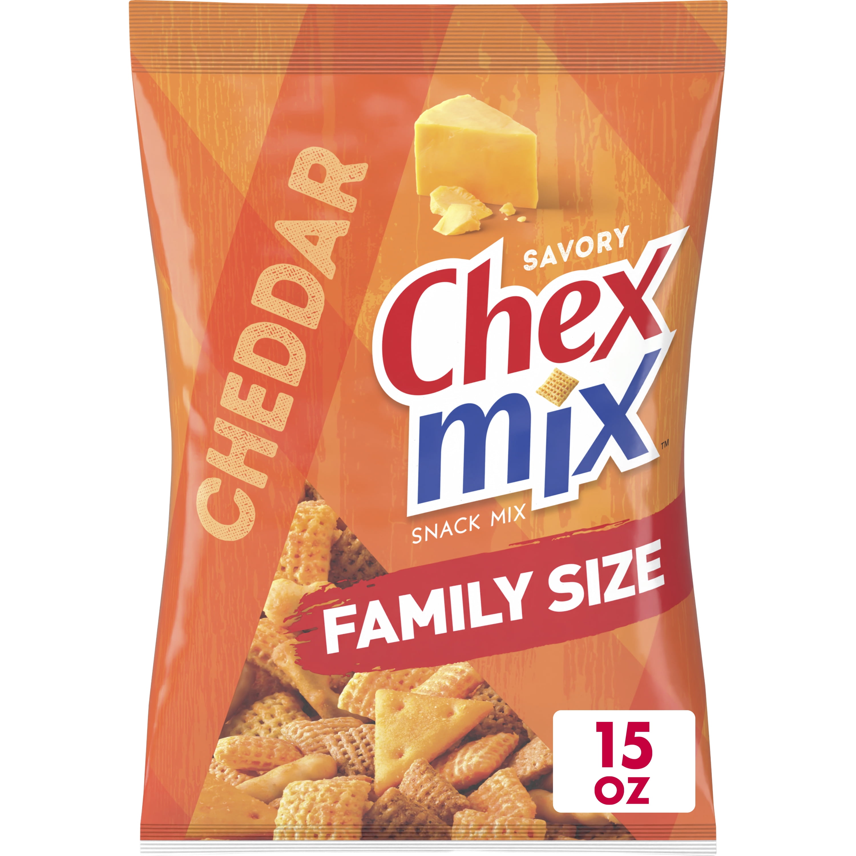 Chex Mix Cheddar Savory Snack Mix, Family Size, 15 oz Bag