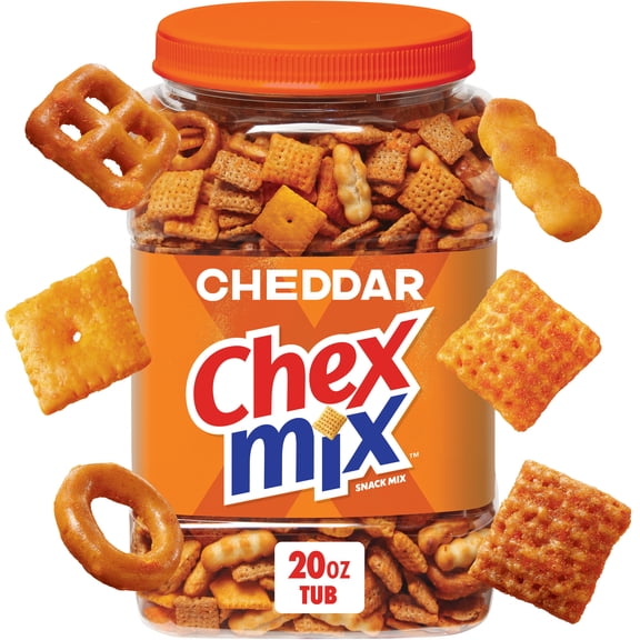 Chex Mix Cheddar Snack Mix, Salty Snacks Tub, 20 oz