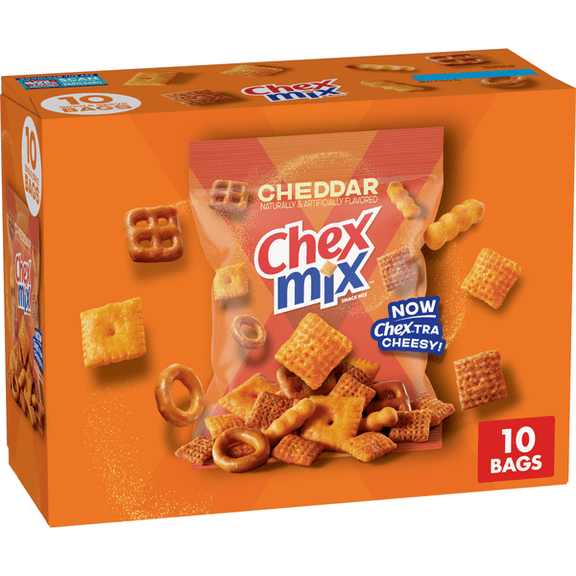 Chex Mix Cheddar Snack Mix Single Serve Bags, 10 Count Multipack