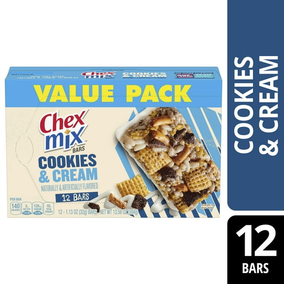 Chex Mix Cookies and Cream Flavored Treat Bar, Value Pack, 12 Bars, 13.56 oz