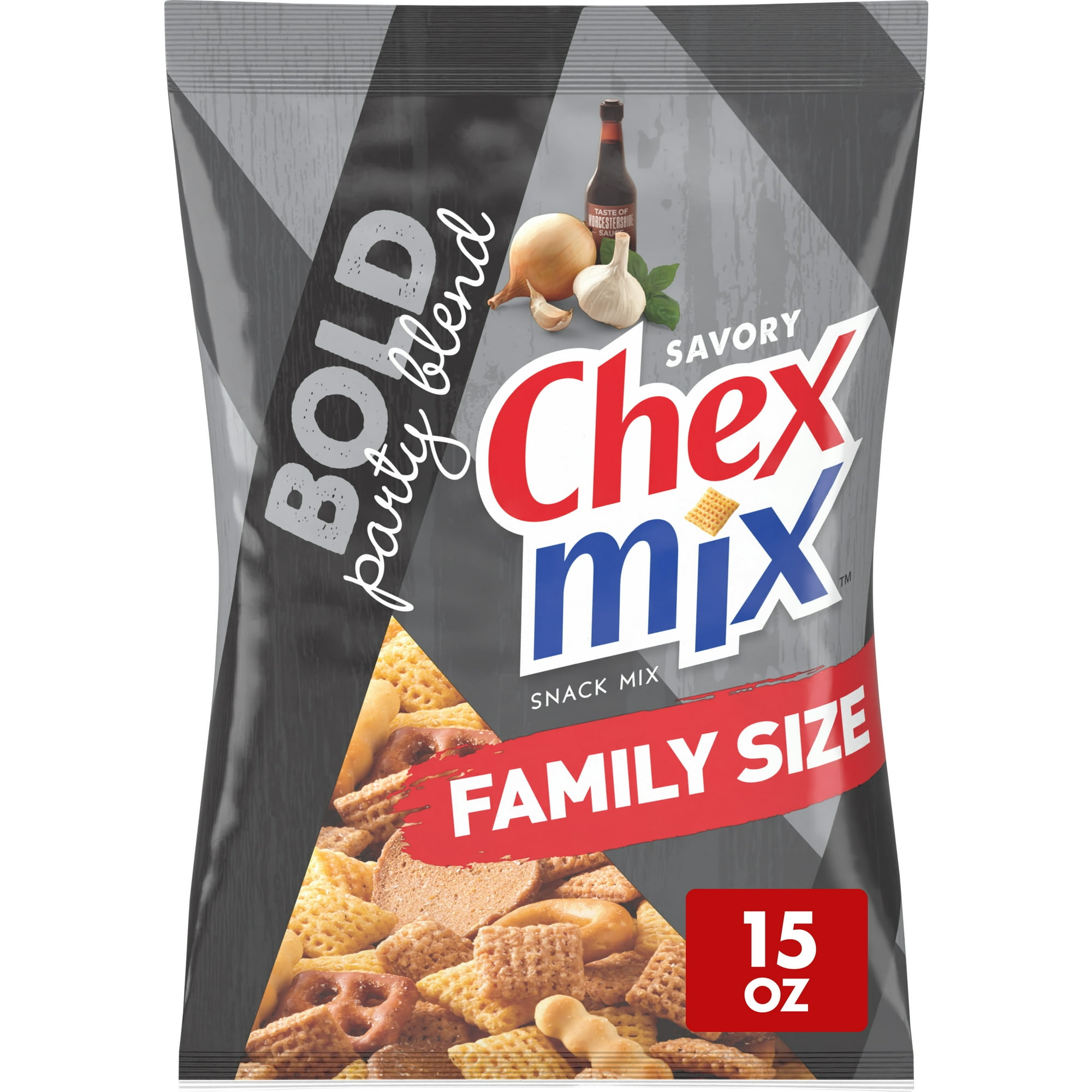 Chex Mix Snack Mix, Bold Party Blend, Savory Snack Bag, Family Size, 15 oz