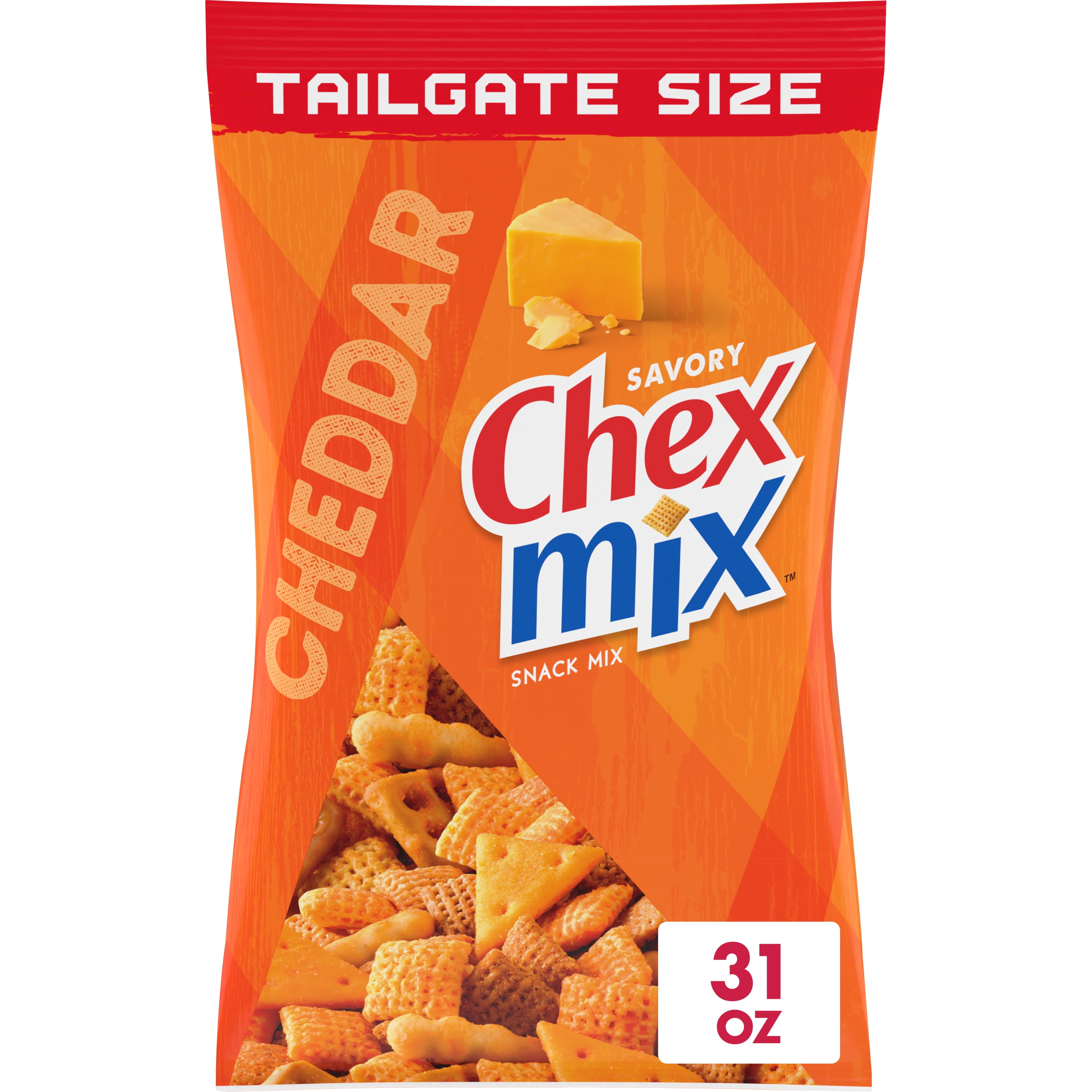 Chex Mix Snack Mix, Cheddar, Savory Snack Bag, Tailgate Size, 31 oz
