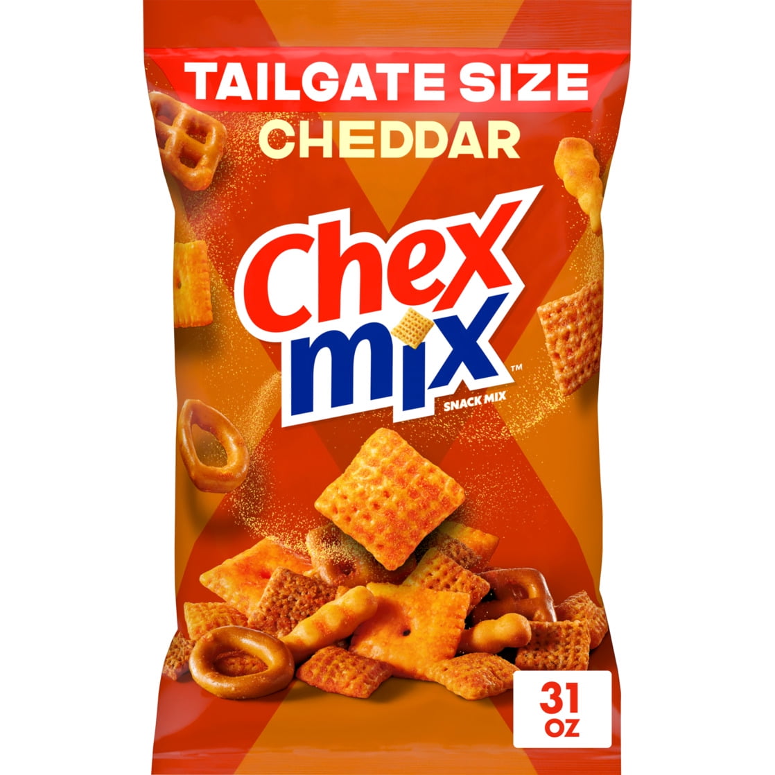 Chex Mix Cheddar Snack Mix, Savory Snack Bag, Tailgate Size, 31 oz