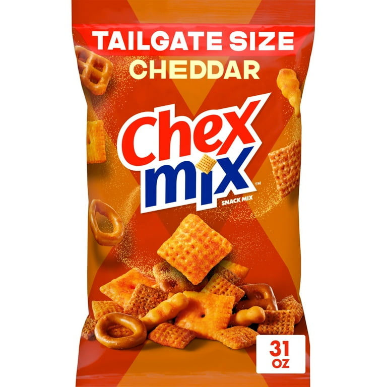 Chex Mix Cheddar Snack Mix, Savory Snack Bag, Tailgate Size, 31 oz
