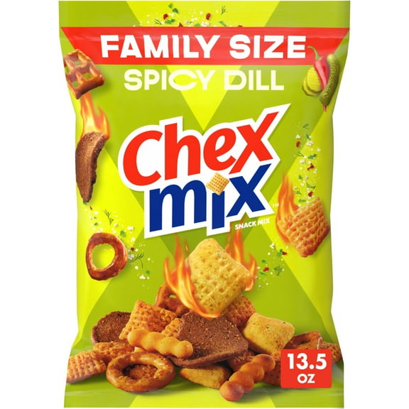 Chex Mix Spicy Dill Savory Snack Mix, Family Size, Snack Bag, 13.5 oz