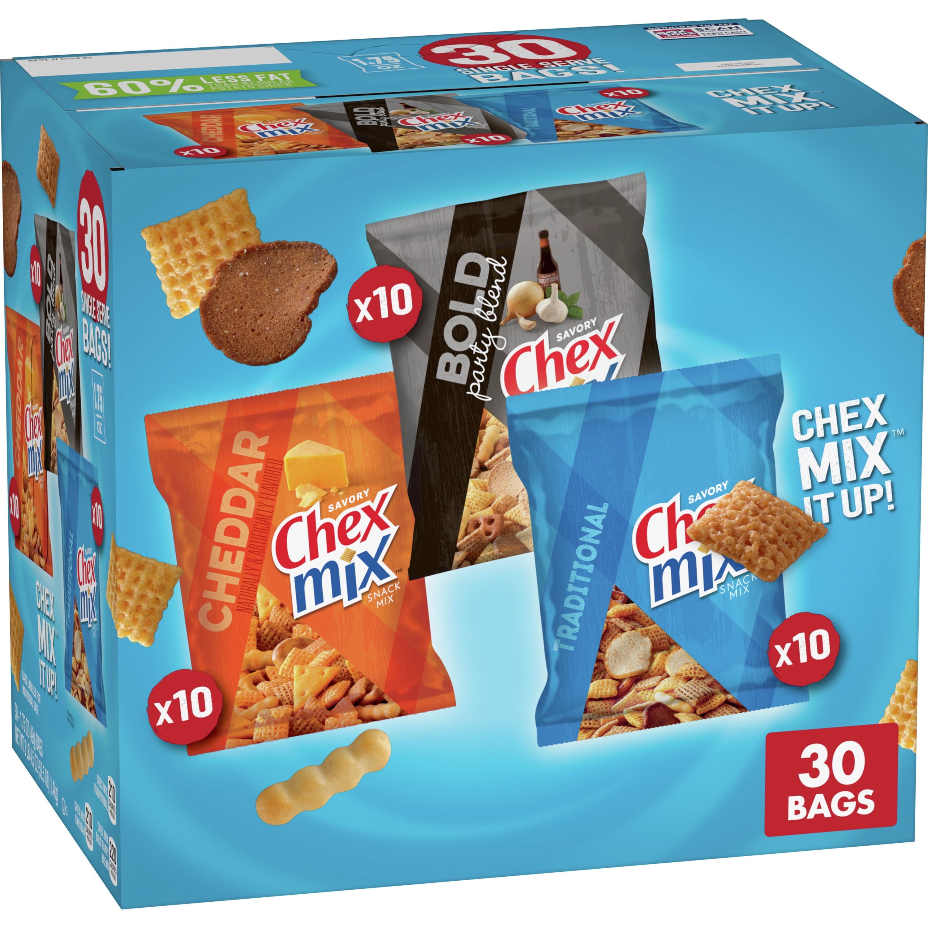 Chex Mix Snack Mix, Variety Pack, Savory Snack Bags, 52.5 oz, 30 ct