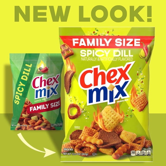 Chex Mix Spicy Dill Savory Snack Mix, Family Size, Snack Bag, 13.5 oz