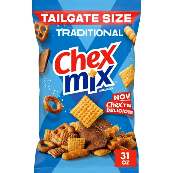 Chex Mix Traditional Original Recipe Snack Mix, Snacks, Tailgate Size, 31 oz