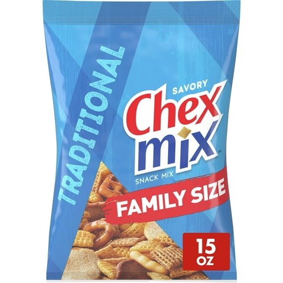 Chex Mix Traditional Savory Snack Mix, Family Size, 15 oz Bag