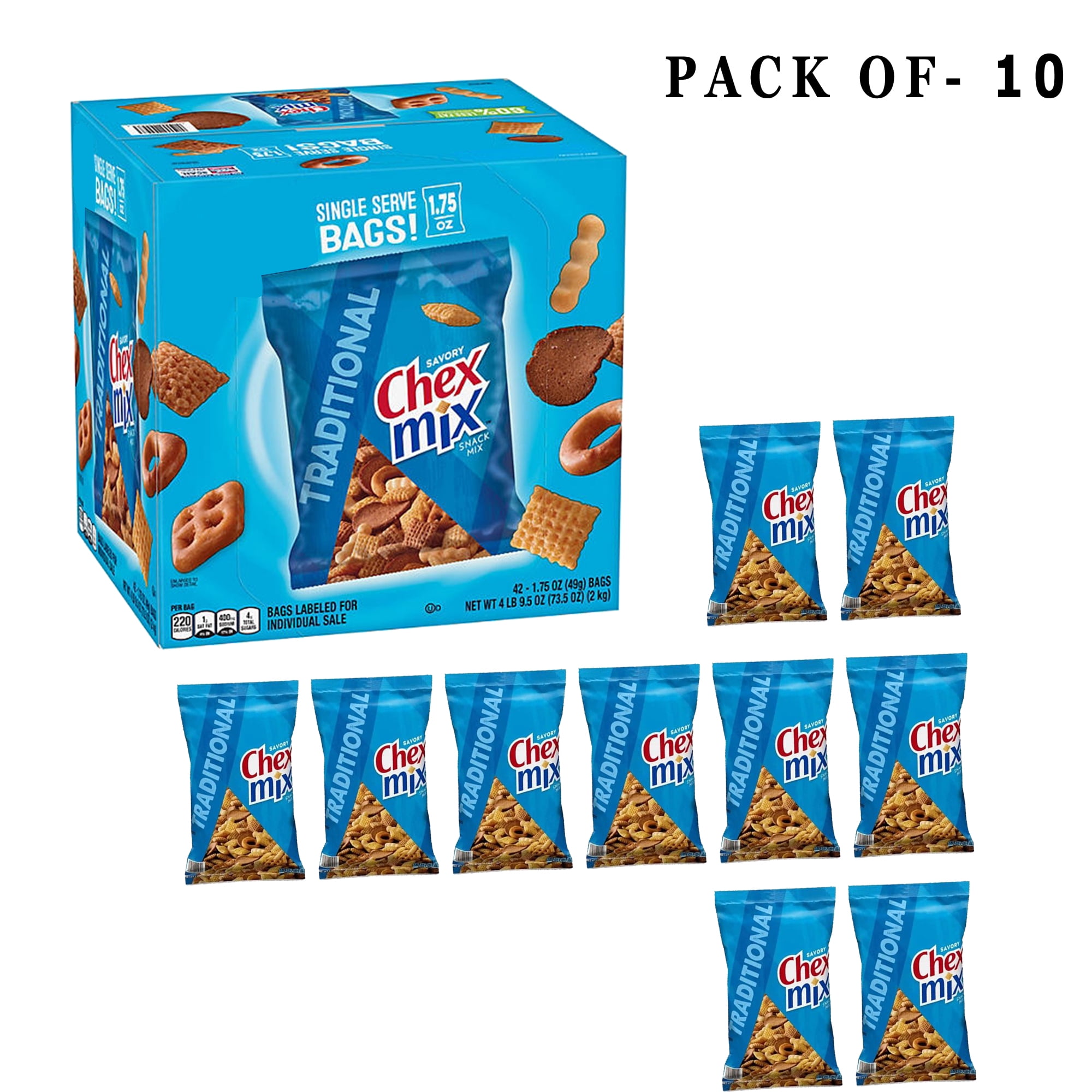 Chex Mix Traditional Savory Snack Mix Item | 1.75 oz. Per Pack - 10 Pack | Buy From GOLDEN ROW