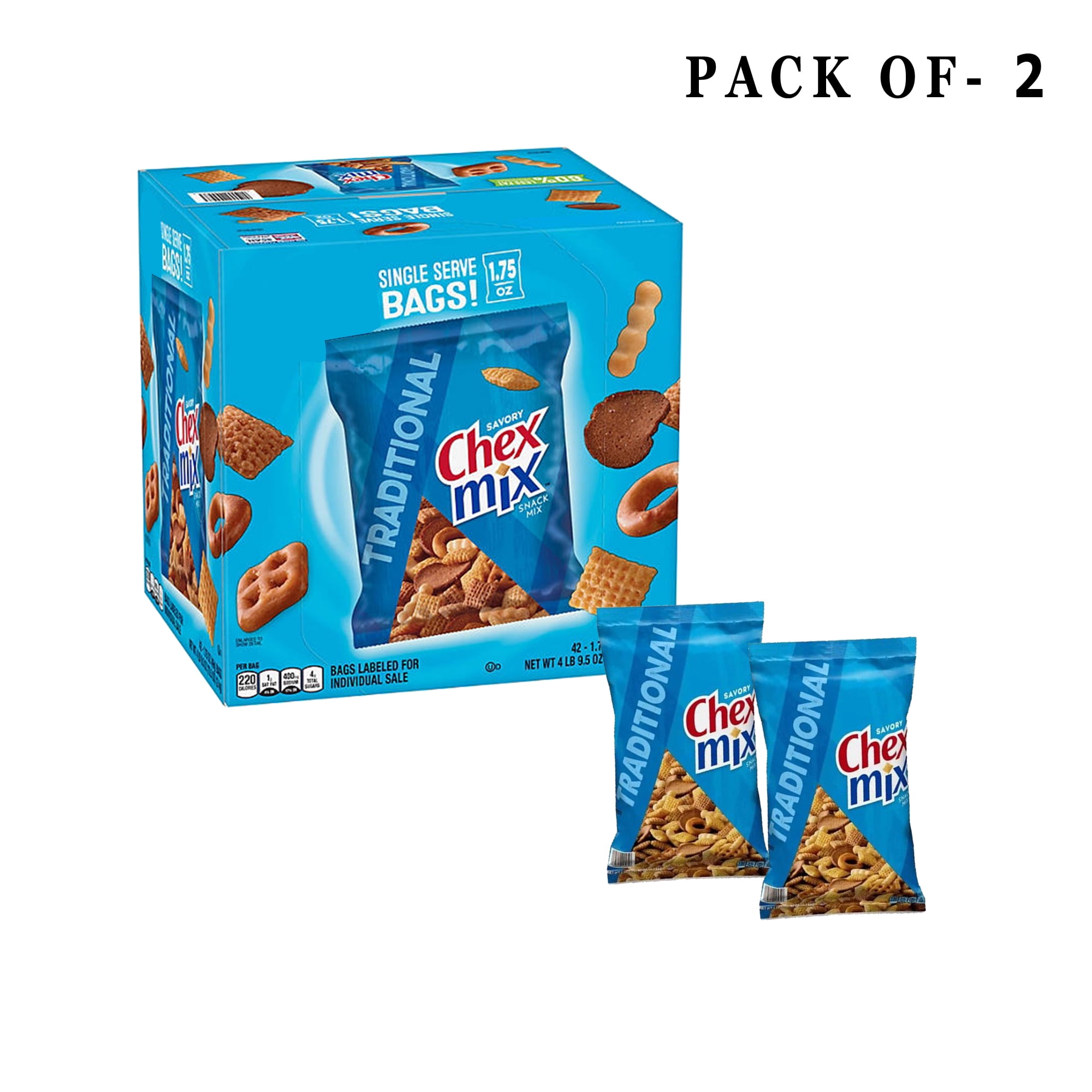 Chex Mix Traditional Savory Snack Mix Item | 1.75 oz. Per Pack - 2 Pack | Buy From GOLDEN ROW