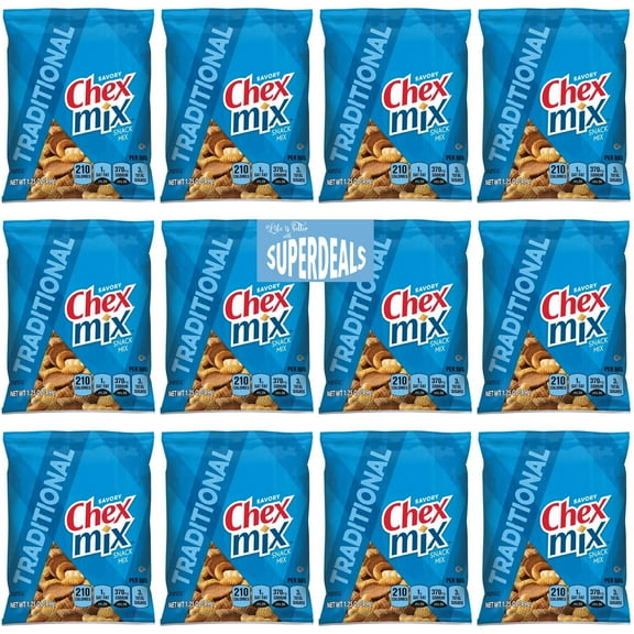 Chex Mix Traditional Snack Mix, Value Pack Bundled by SUPERDEALS 1.75 Oz Bag, Traditional, Pack of 12 with mystery gift