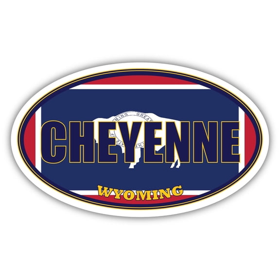 Cheyenne City Wyoming State Flag | WY Flag Laramie County Oval State Colors Bumper Sticker Car Decal 3x5 inches