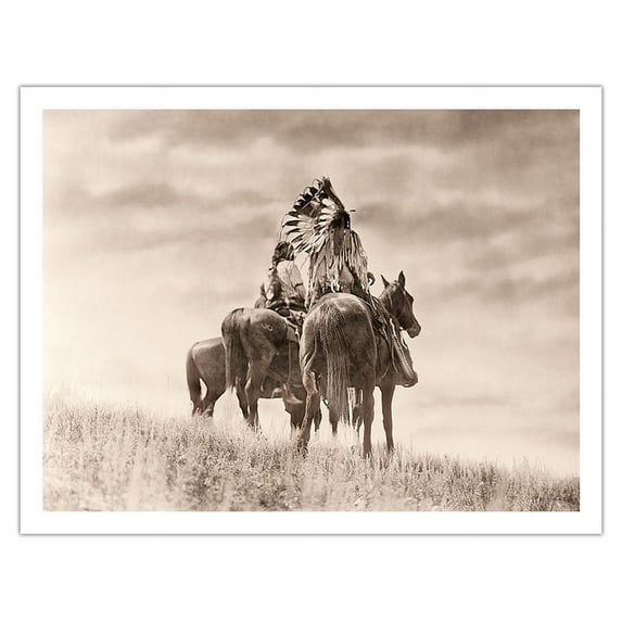 Cheyenne Warriors on Horseback - The North American Indian - Vintage Sepia Toned Photograph by Edward S. Curtis c.1905 - Fine Art Matte Paper Print (Unframed) 20x26in